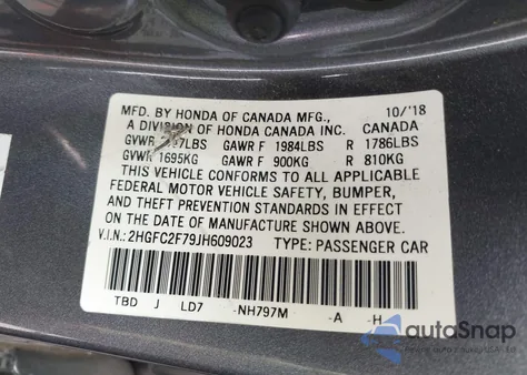 2018 Honda Civic Ex из США, поврежденный, VIN 2HGFC2F79JH609023